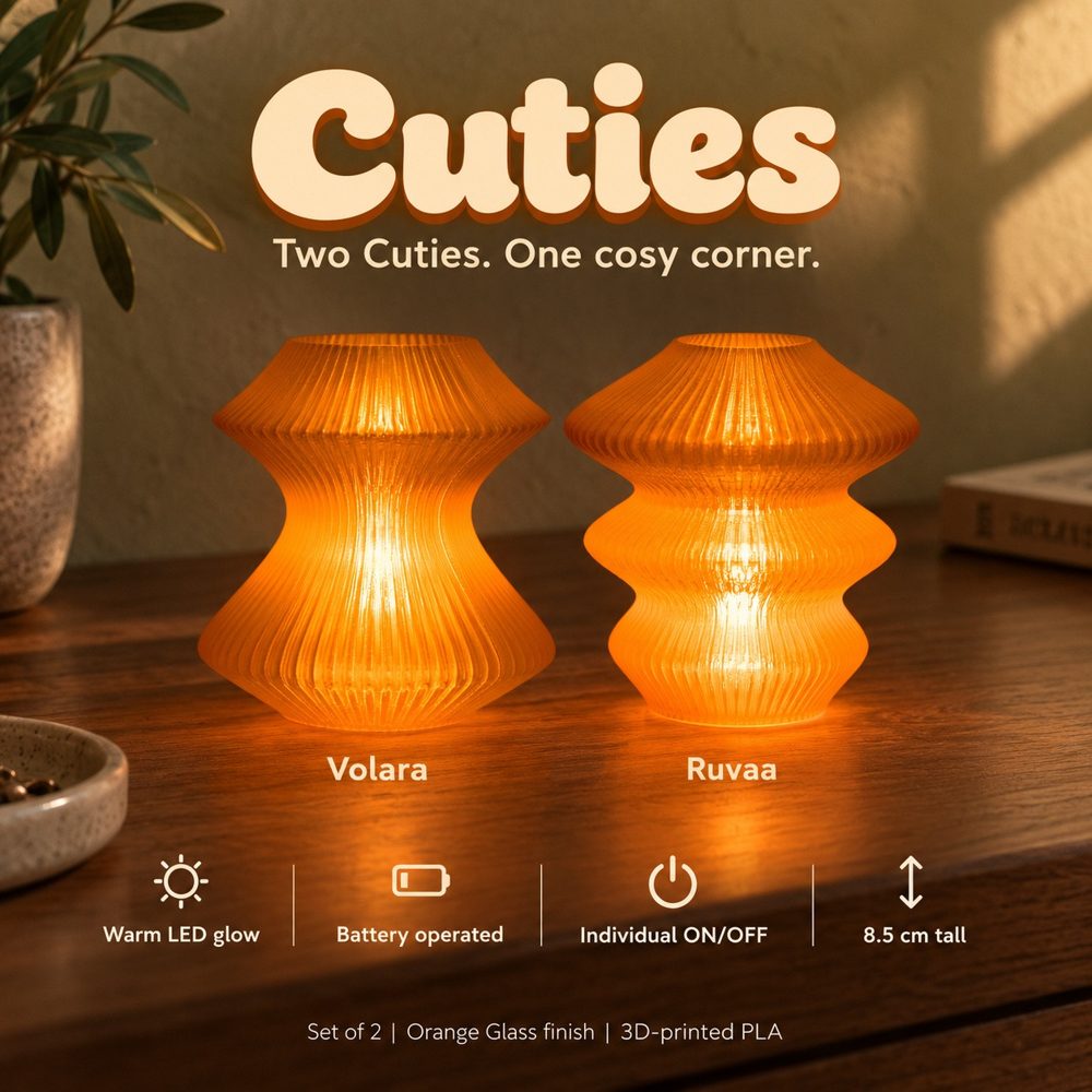 Muvelo Cuties set of two lamps, Volara and Ruvaa, with feature icons